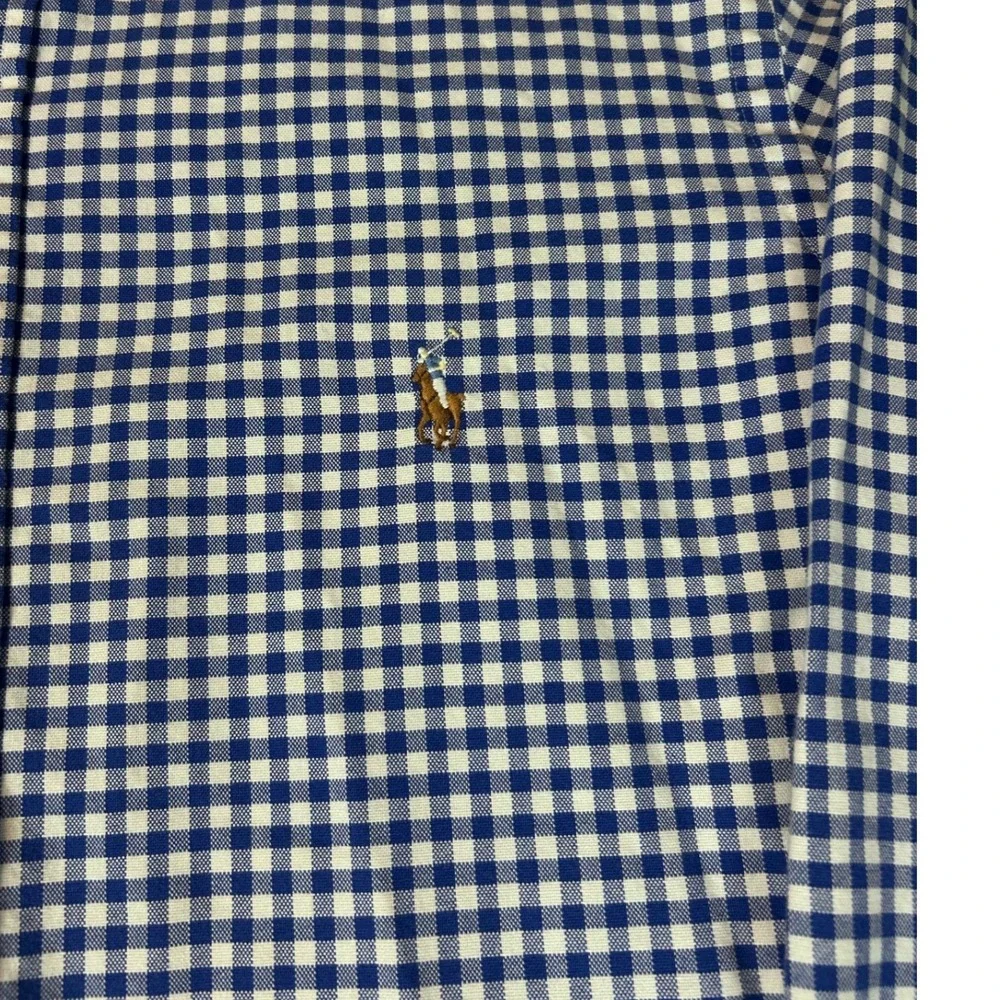 Ralph Lauren Mens Blue White Gingham Button Down Shirt Large Long Sleeve Cotton